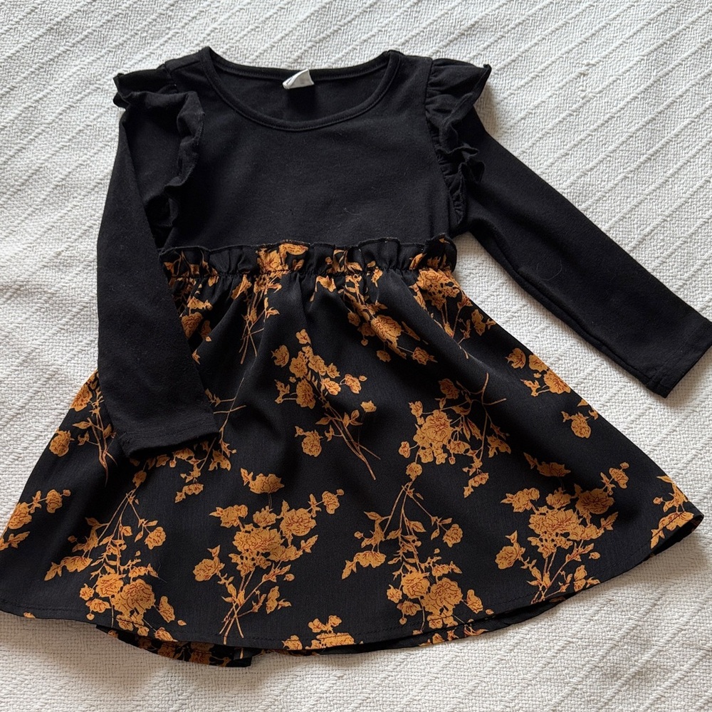 SHEIN Black and Gold Floral Kids Dress